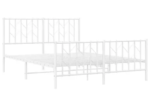 Cadru pat metalic cu tăblie de cap/picioare , alb, 140x190 cm - 4/5