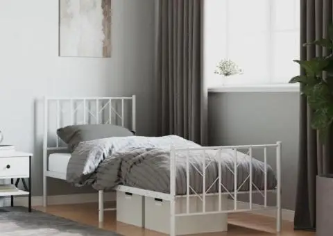 Cadru de pat metalic cu tăblie de cap/picioare alb, 80x200 cm - 1/5