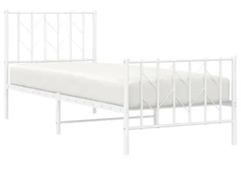 Cadru de pat metalic cu tăblie de cap/picioare alb, 80x200 cm - 3/5