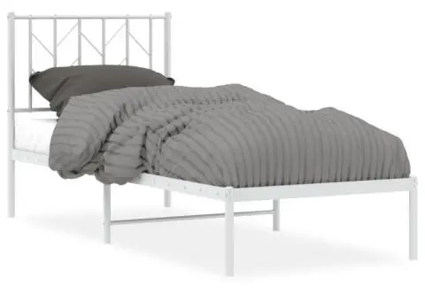 Cadru de pat metalic fără saltea, cu tăblie, alb, 75x190 cm - 2/5