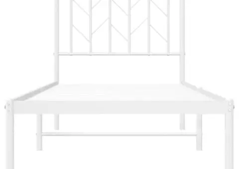 Cadru de pat metalic fără saltea, cu tăblie, alb, 75x190 cm - 5/5