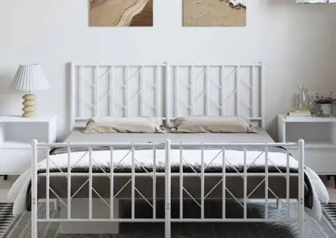 Cadru pat metalic cu tăblie de cap/picioare , alb, 193x203 cm - 3/5