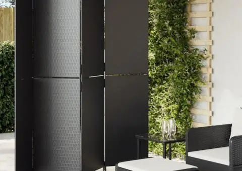 Separator de cameră cu 4 panouri, negru, poliratan - 1/5