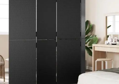 Separator de cameră cu 4 panouri, negru, poliratan - 3/5