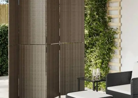 Separator de cameră cu 4 panouri, gri, poliratan - 1/5