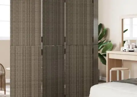 Separator de cameră cu 4 panouri, gri, poliratan - 3/5