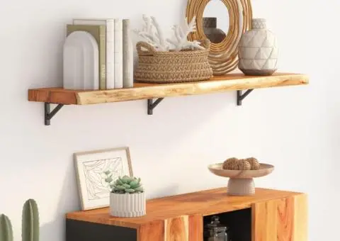 Raft perete 120x20x2,5cm dreptunghiular lemn acacia margine vie - 1/5