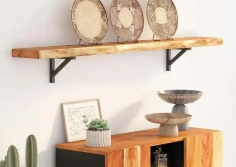 Raft perete 140x20x3,8cm dreptunghiular lemn acacia margine vie - 1/5