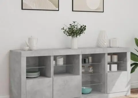 Servantă cu lumini LED, gri beton, 164x37x67 cm - 3/5