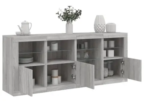 Servantă cu lumini LED, gri sonoma, 164x37x67 cm - 1/5