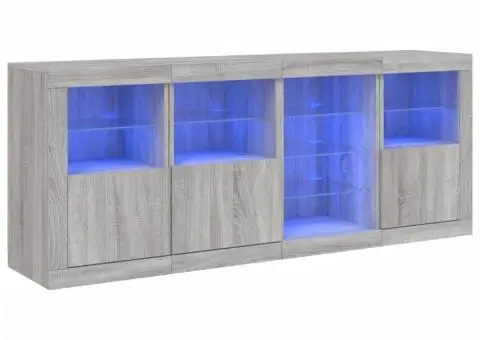 Servantă cu lumini LED, gri sonoma, 164x37x67 cm - 2/5