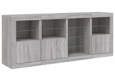 Servantă cu lumini LED, gri sonoma, 164x37x67 cm - 5/5