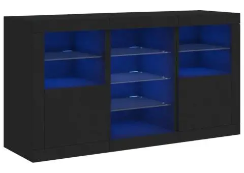 Servantă cu lumini LED, negru, 123x37x67 cm - 2/5