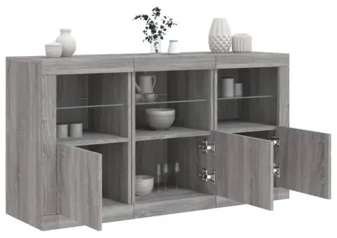 Servantă cu lumini LED, gri sonoma, 123x37x67 cm - 1/5