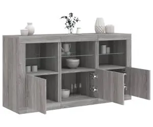 vidaXL Servantă cu lumini LED, gri sonoma, 123x37x67 cm