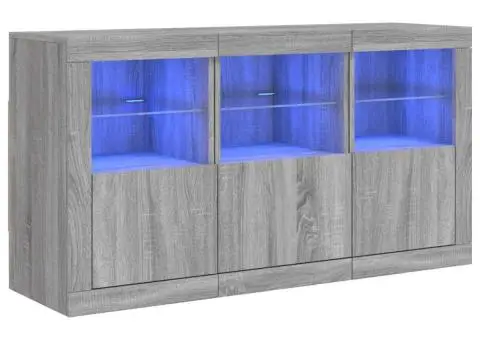 Servantă cu lumini LED, gri sonoma, 123x37x67 cm - 2/5