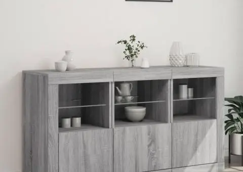 Servantă cu lumini LED, gri sonoma, 123x37x67 cm - 3/5