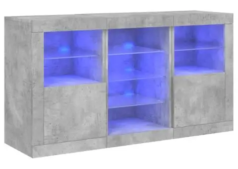 Servantă cu lumini LED, gri beton, 123x37x67 cm - 2/5