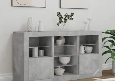 Servantă cu lumini LED, gri beton, 123x37x67 cm - 3/5