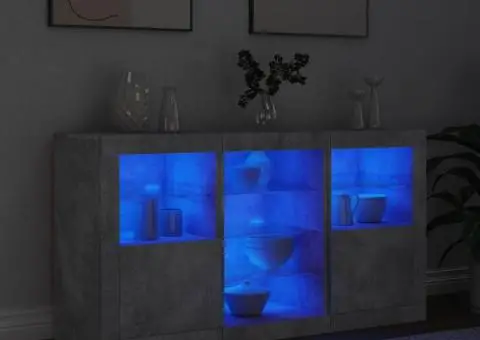 Servantă cu lumini LED, gri beton, 123x37x67 cm - 4/5