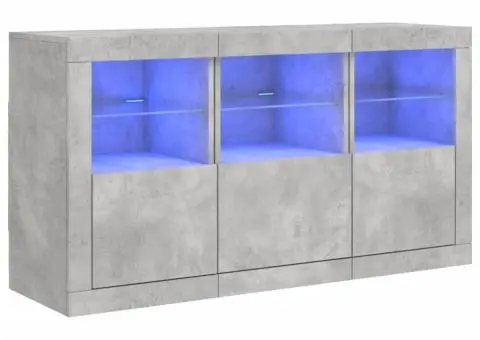 Servantă cu lumini LED, gri beton, 123x37x67 cm - 2/5