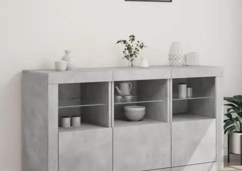 Servantă cu lumini LED, gri beton, 123x37x67 cm - 3/5