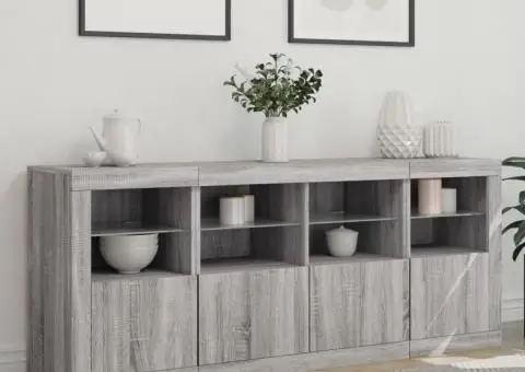 Servantă cu lumini LED, gri sonoma, 163x37x67 cm - 3/5