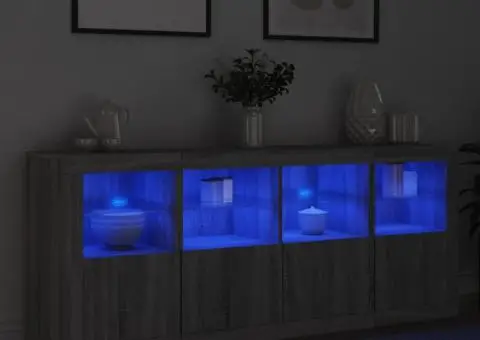 Servantă cu lumini LED, gri sonoma, 163x37x67 cm - 4/5