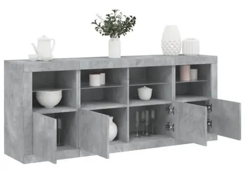 Servantă cu lumini LED, gri beton, 163x37x67 cm - 1/5