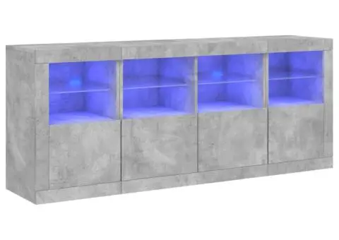 Servantă cu lumini LED, gri beton, 163x37x67 cm - 2/5