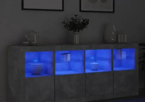 Servantă cu lumini LED, gri beton, 163x37x67 cm - 4/5