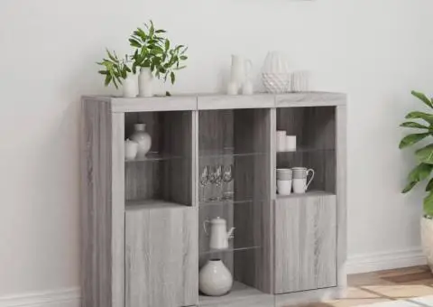 Servantă cu lumini LED, 3 buc., gri sonoma, lemn prelucrat - 4/5