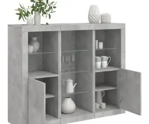 vidaXL Servantă cu lumini LED, 3 buc., gri beton, lemn prelucrat