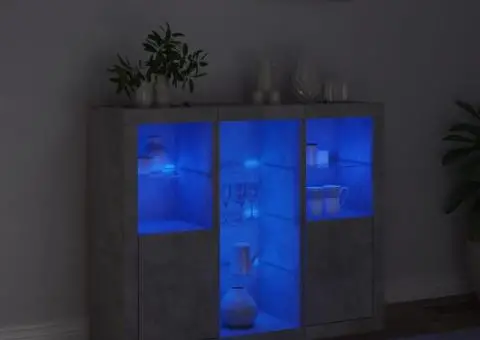 Servantă cu lumini LED, 3 buc., gri beton, lemn prelucrat - 3/5
