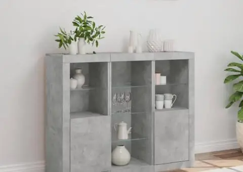 Servantă cu lumini LED, 3 buc., gri beton, lemn prelucrat - 4/5