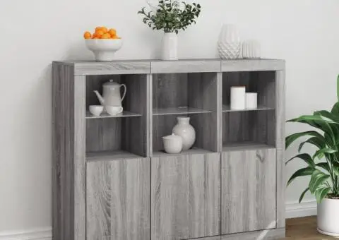 Servantă cu lumini LED, 3 buc., gri sonoma, lemn prelucrat - 4/5