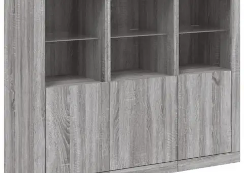 Servantă cu lumini LED, 3 buc., gri sonoma, lemn prelucrat - 5/5