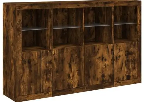 Servantă cu lumini LED, 3 buc., stejar fumuriu, lemn prelucrat - 5/5