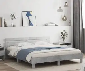 vidaXL Cadru de pat cu tăblie gri beton 200x200 cm lemn prelucrat
