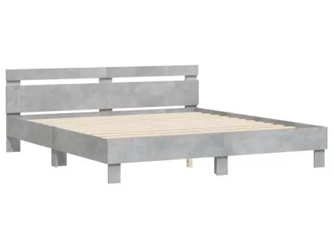 Cadru de pat cu tăblie gri beton 200x200 cm lemn prelucrat - 4/5