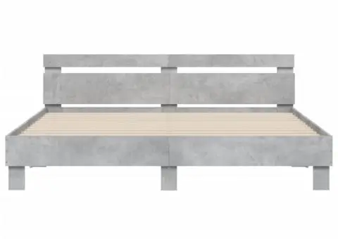 Cadru de pat cu tăblie gri beton 200x200 cm lemn prelucrat - 5/5