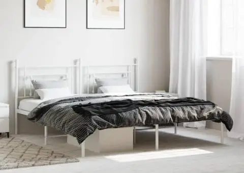Cadru de pat metalic cu tăblie, alb, 183x213 cm - 1/5