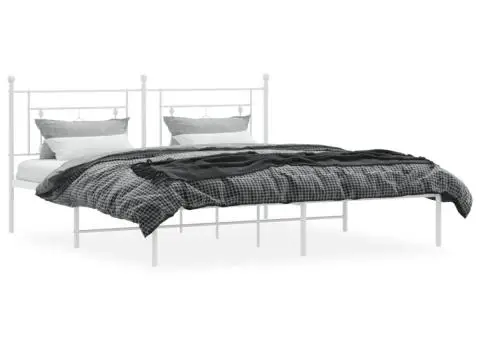 Cadru de pat metalic cu tăblie, alb, 183x213 cm - 3/5