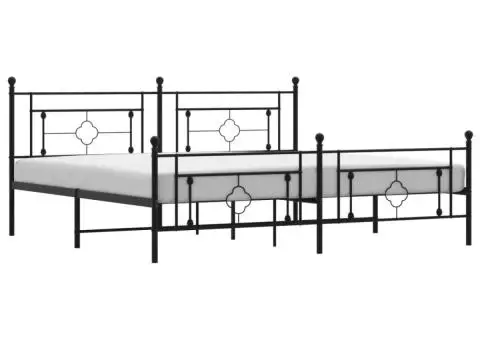 Cadru pat metalic cu tăblii de cap/picioare, negru, 200x200 cm - 2/5
