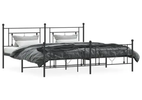 Cadru pat metalic cu tăblii de cap/picioare, negru, 200x200 cm - 3/5