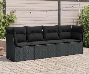 vidaXL Set mobilier de grădină cu perne, 4 piese, negru, poliratan