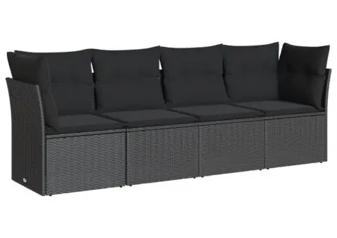 Set mobilier de grădină cu perne, 4 piese, negru, poliratan - 2/3