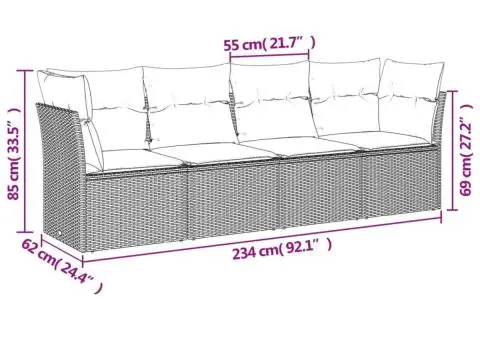 Set mobilier de grădină cu perne, 4 piese, negru, poliratan - 3/3