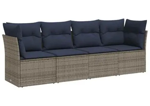 Set canapea de grădină cu perne, 4 piese, gri, poliratan - 2/4