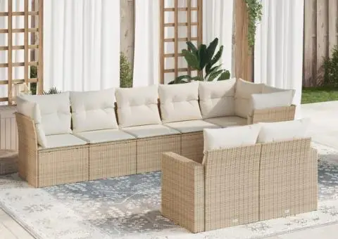 Set canapele de grădină, 8 piese, cu perne, bej, poliratan - 1/3